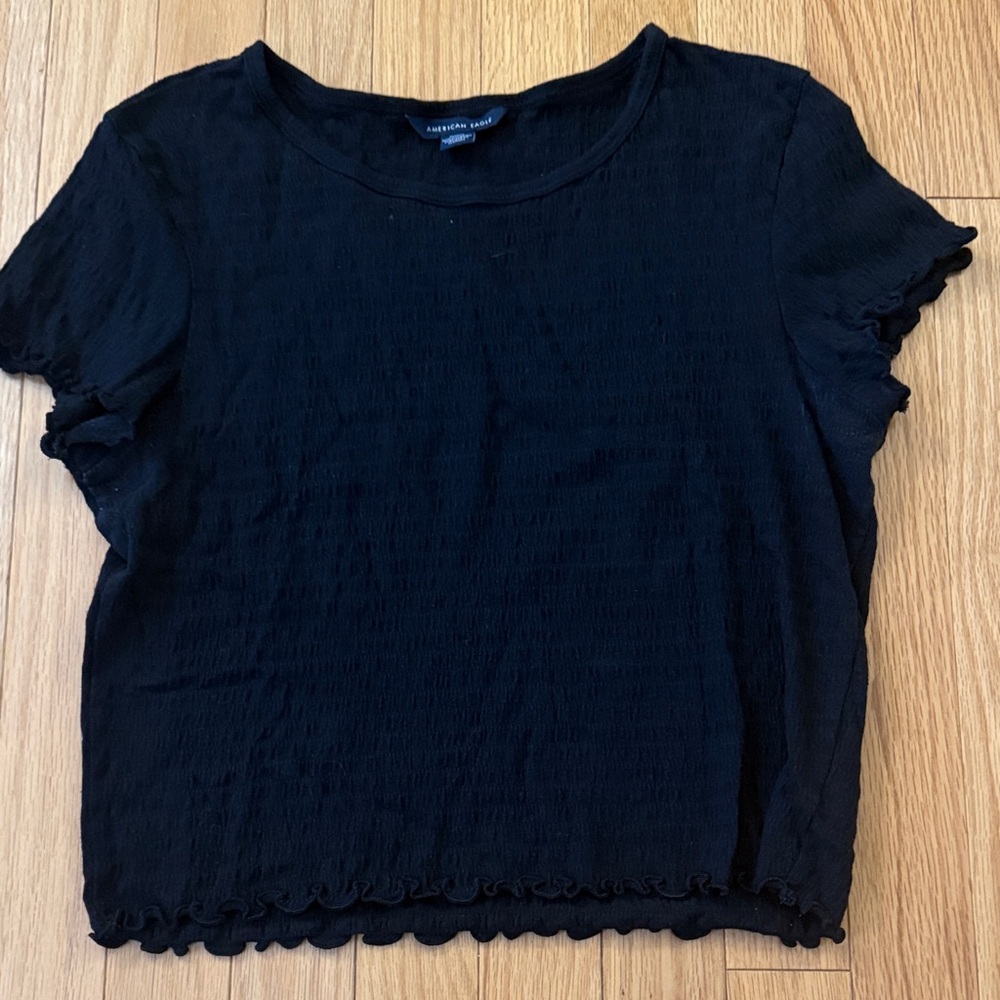 American Eagle Outfitters Black Textured Short Sleeve Top